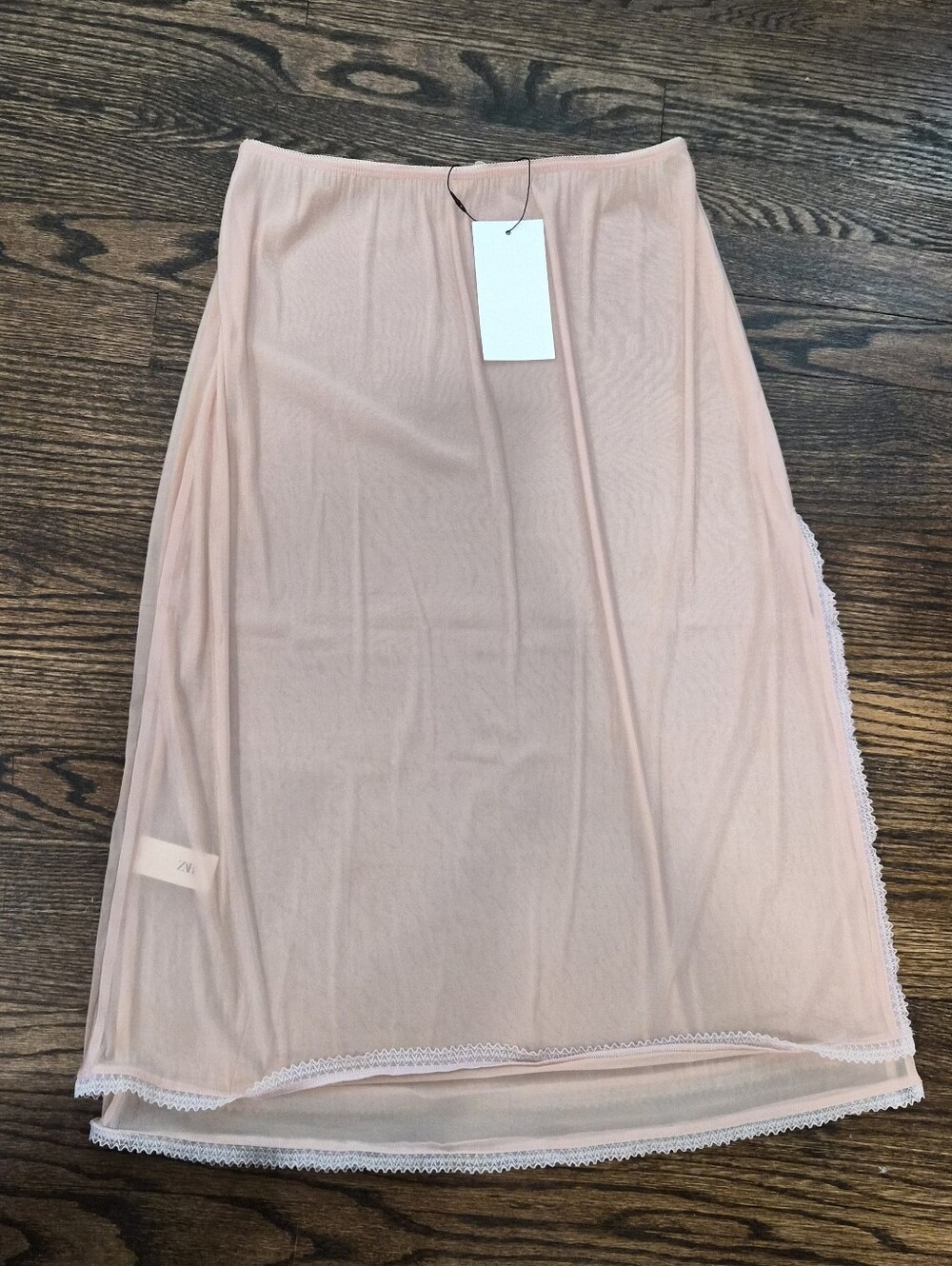 Zara Blush Pink Midi Half-Slip with Lace Trim - Size M - New With Tags